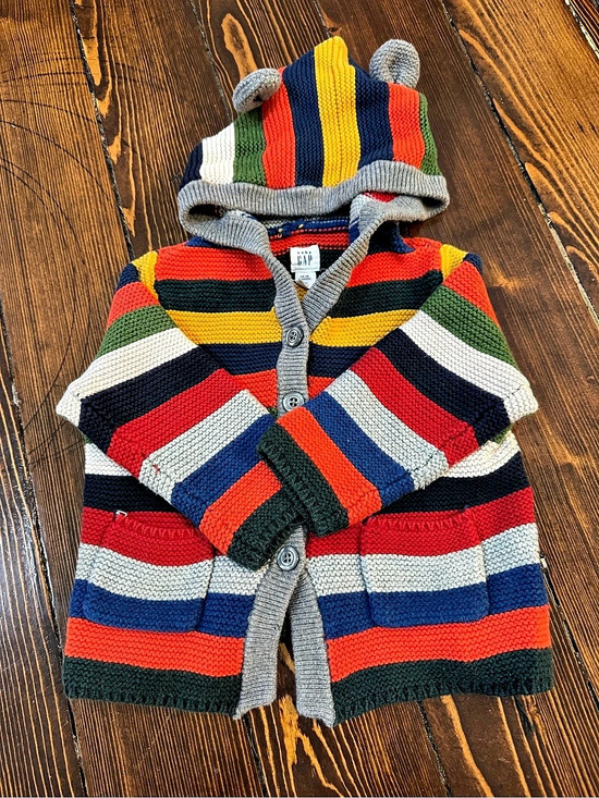 GAP Other - Baby GAP Striped Bear Cardigan with Hood 12-18M